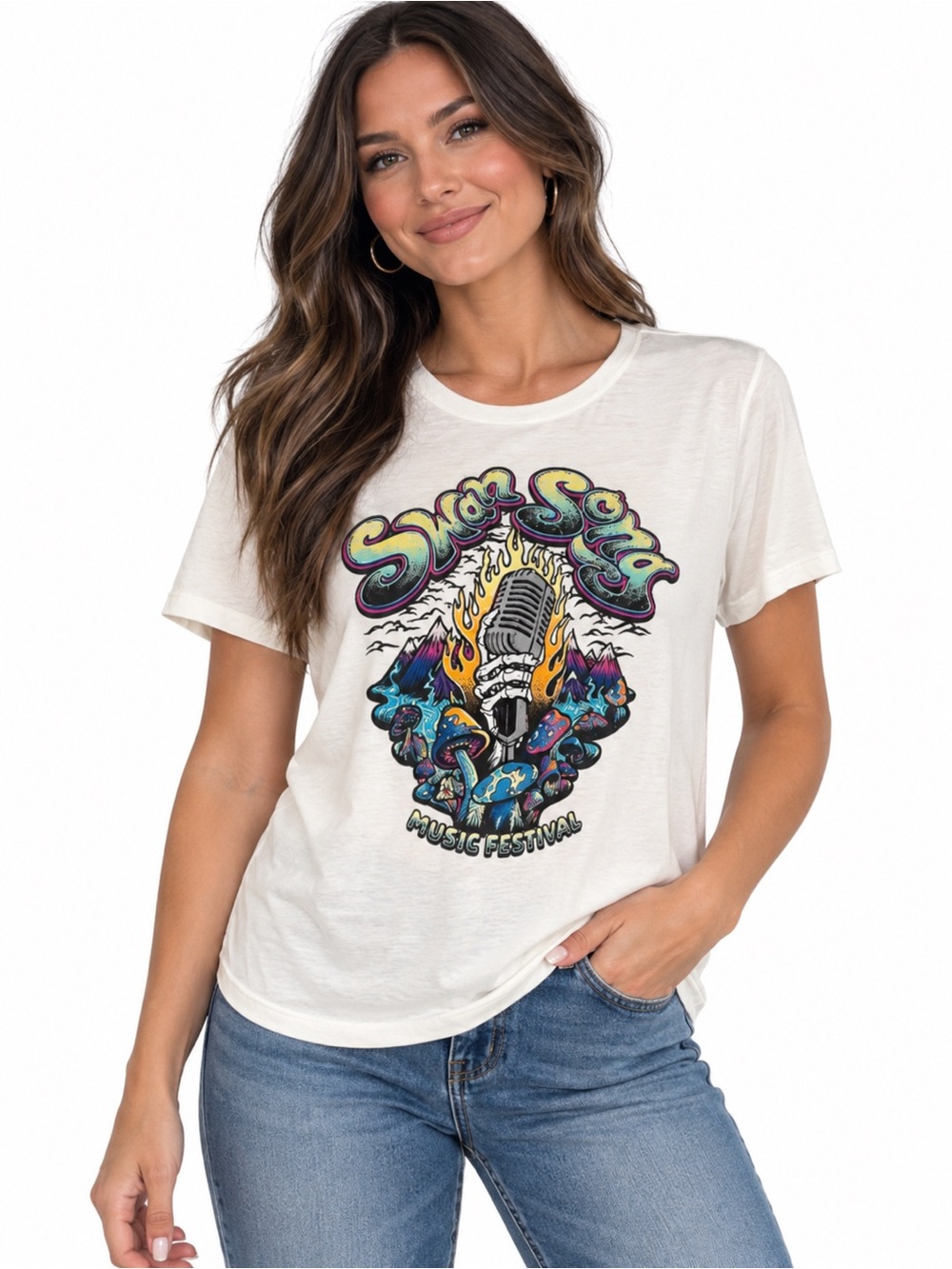 Torrid Size 1X NWT White Graphic Tee “Swan Song” Music Festival Boho Rock Band